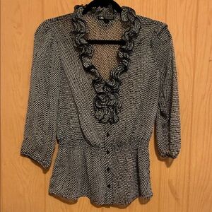 I.N. Studio Black and White Ruffle Blouse